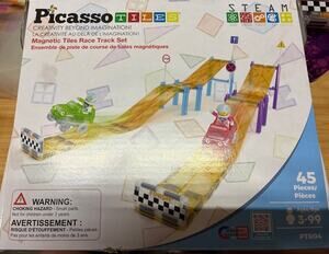 PICASSO-TILES Race Track Magnetic for Kids, 45PCS with 2 Racing Cars - READ !!